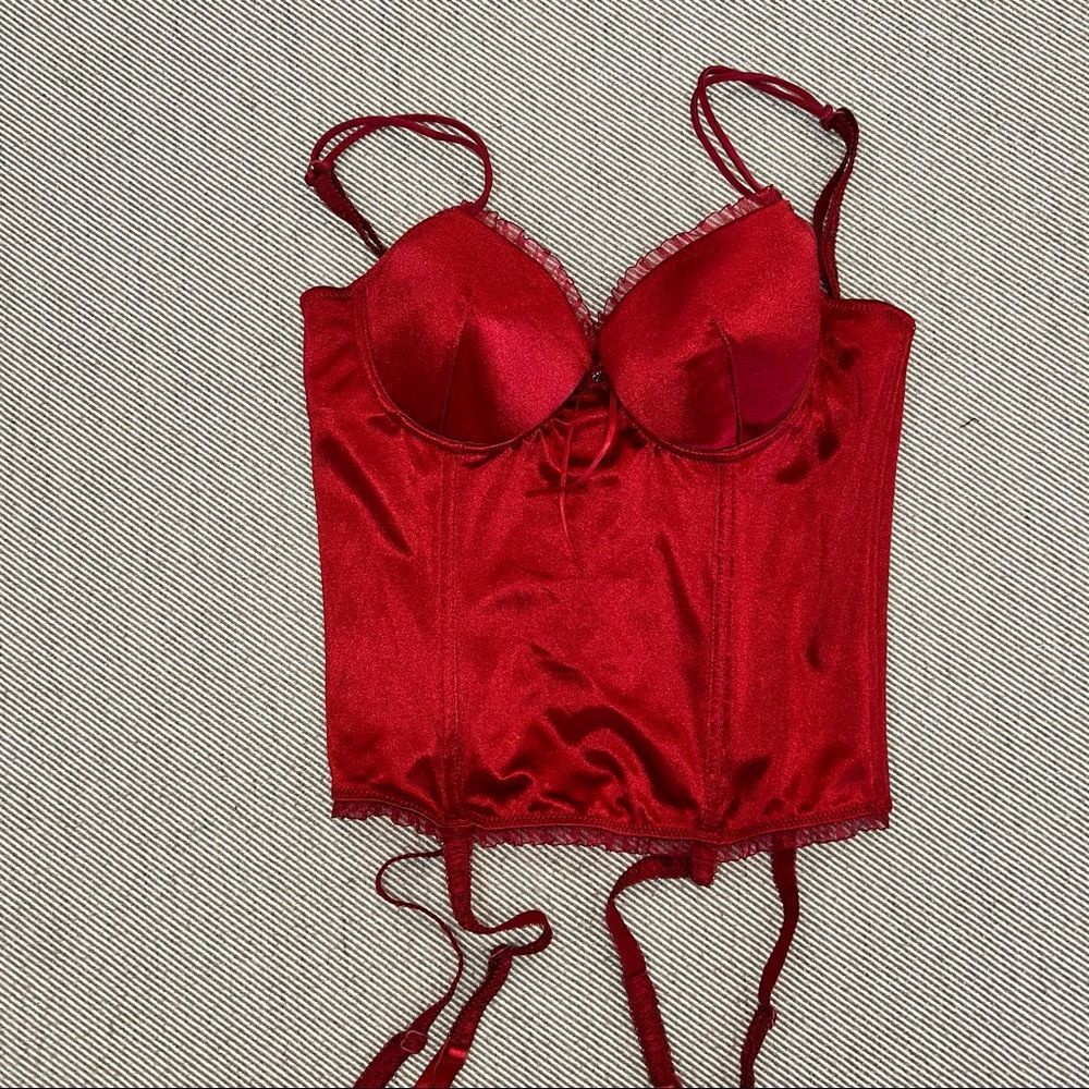 NWT Temptations Red Satin & Lace Trim Corset Top 34A